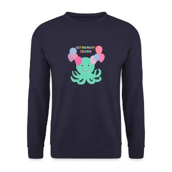 Krake Mit Luftballons sagt Hallo - Meer Spaß - Unisex Pullover - Navy - Vorne - Alina (178cm) & Michal (187cm)