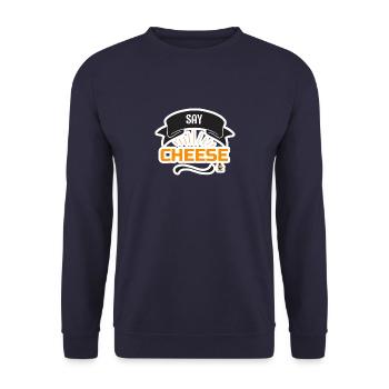 Say CHEESE by Mr.Cheesefluencer - Unisex Pullover - Navy - Vorne - Alina (178cm) & Michal (187cm)