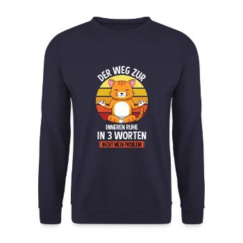 Yoga Meditieren Sport Fitness Meditation Katze - Unisex Pullover - Navy - Vorne - Alina (178cm) & Michal (187cm)