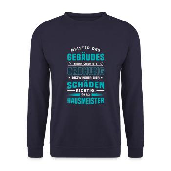 Schulhausmeister Hausverwalter Hausmeister - Unisex Pullover - Navy - Vorne - Alina (178cm) & Michal (187cm)