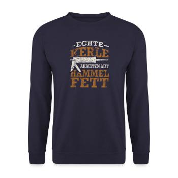 Fließenleger Silikon Hammelfett Spruch Geschenk - Unisex Pullover - Navy - Vorne - Alina (178cm) & Michal (187cm)