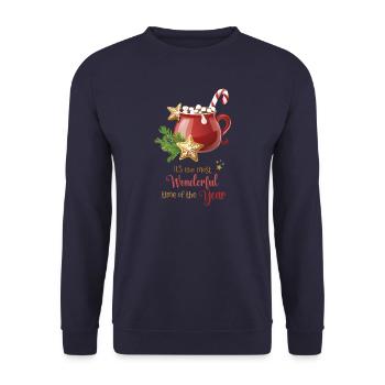 Cacao, most wonderful time of the year, red, gold - Unisex Pullover - Navy - Vorne - Alina (178cm) & Michal (187cm)