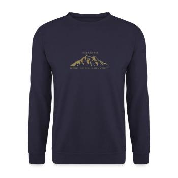 Klassische Berglandschaft: Jeder Gipfel beginnt - Unisex Pullover - Navy - Vorne - Alina (178cm) & Michal (187cm)