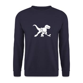 T-Rex Dino Eishockeyspieler Silhouette Minimalisti - Unisex Pullover - Navy - Vorne - Alina (178cm) & Michal (187cm)