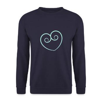HERZ. HERZ. HEILIGER VALENTIN. LIEBE. LIEBE. HERZ - Unisex Pullover - Navy - Vorne - Alina (178cm) & Michal (187cm)
