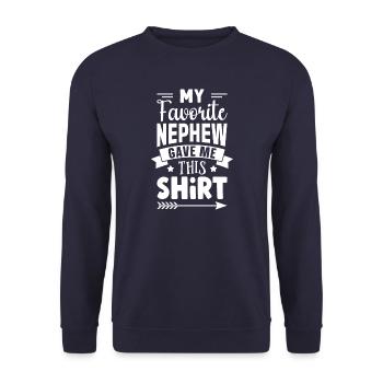 Mein Lieblingsneffe hat mir das geschenkt - Unisex Pullover - Navy - Vorne - Alina (178cm) & Michal (187cm)