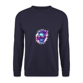 Techno Totenkopf Party - Unisex Pullover - Navy - Vorne - Alina (178cm) & Michal (187cm)