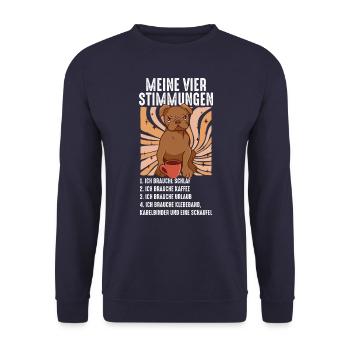 Lustige Katze Stimmung Kaffee Büro Geschenk Fun - Unisex Pullover - Navy - Vorne - Alina (178cm) & Michal (187cm)