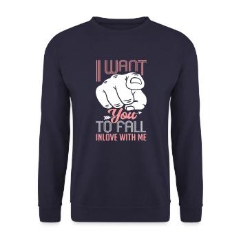 Zeigefinger Ich Will Dass Du Dich Verliebst - Unisex Pullover - Navy - Vorne - Alina (178cm) & Michal (187cm)