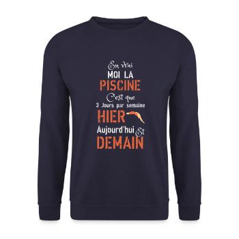 En vrai moi la piscine hier aujourd hui demain - Sweat-shirt Unisexe - marine - Devant - Alina (178cm) & Michal (187cm)