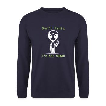 Alien-Warnung: Keine Panik, ich bin kein Mensch - Unisex Pullover - Navy - Vorne - Alina (178cm) & Michal (187cm)