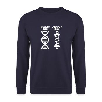 Car Guy DNA Auto Autofreak Autonaar Mechaniker - Unisex Pullover - Navy - Vorne - Alina (178cm) & Michal (187cm)
