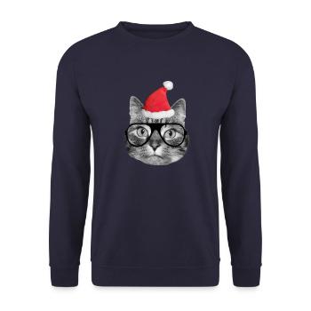 Süße Weihnachtskatze - Unisex Pullover - Navy - Vorne - Alina (178cm) & Michal (187cm)