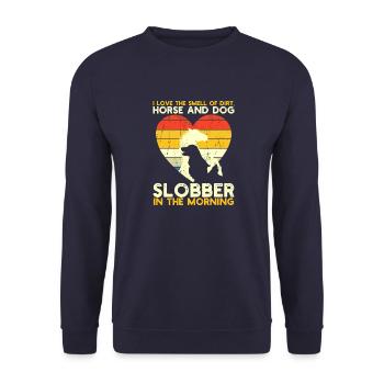 Idée cadeau Smell Dirt Horse et Dog Slobber - Sweat-shirt Unisexe - marine - Devant - Alina (178cm) & Michal (187cm)