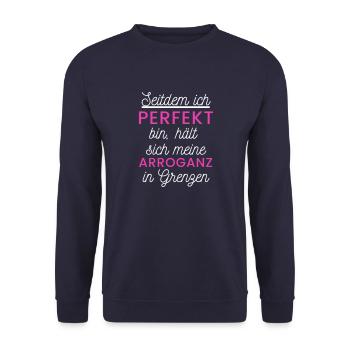 Selbstironische Perfektion - Unisex Pullover - Navy - Vorne - Alina (178cm) & Michal (187cm)