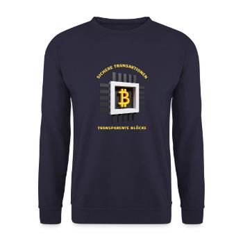 Bitcoin Krypto Geschenk Geschenkidee - Unisex Pullover - Navy - Vorne - Alina (178cm) & Michal (187cm)