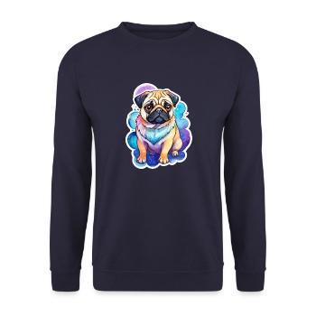 Pug Watercolors - Unisex Sweatshirt - navy - Front - Alina (178cm) & Michal (187cm)