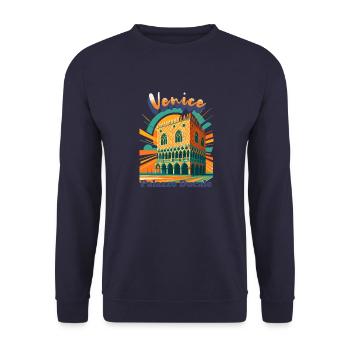 PALAZZO DUCALE – Venice Italy Retro Travel Shirt - Unisex Pullover - Navy - Vorne - Alina (178cm) & Michal (187cm)