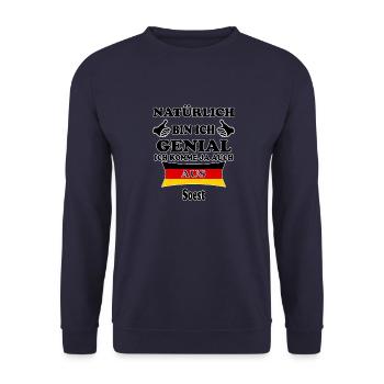 Geschenk Genial komme aus Soest - Unisex Pullover - Navy - Vorne - Alina (178cm) & Michal (187cm)