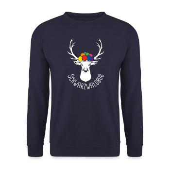 Hirsch Schwarzwaldbub weiss - Unisex Pullover - Navy - Vorne - Alina (178cm) & Michal (187cm)