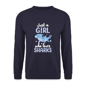 Just A Girl Who Loves Sharks - Unisex Pullover - Navy - Vorne - Alina (178cm) & Michal (187cm)