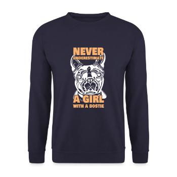 Never Underestimate A Girl With A Bostie Bosten - Unisex Sweatshirt - navy - Front - Alina (178cm) & Michal (187cm)