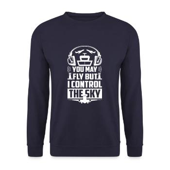 I Control The Sky Funny Air Traffic Controller ATC - Unisex Pullover - Navy - Vorne - Alina (178cm) & Michal (187cm)