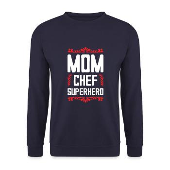 Mom Chef Superheld Mama - Unisex Pullover - Navy - Vorne - Alina (178cm) & Michal (187cm)