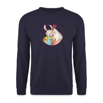Easter Bunny Toni with Hennriette - Unisex Sweatshirt - navy - Front - Alina (178cm) & Michal (187cm)