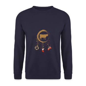 Kuh Weihnachten Weihnachtstraumfänger - Unisex Pullover - Navy - Vorne - Alina (178cm) & Michal (187cm)