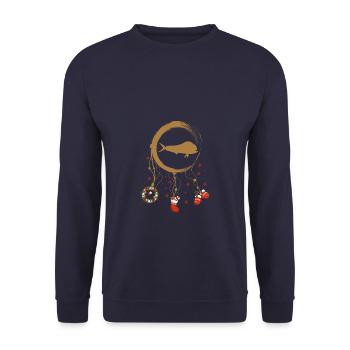 Goldmakrele Weihnachten Weihnachtstraumfänger - Unisex Pullover - Navy - Vorne - Alina (178cm) & Michal (187cm)