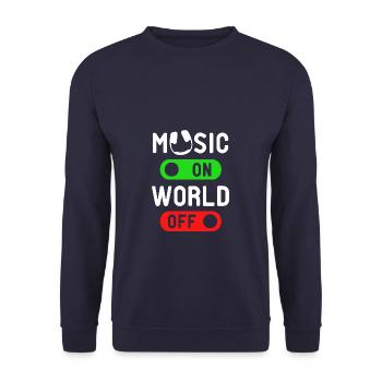 Music ON World OFF - Unisex Pullover - Navy - Vorne - Alina (178cm) & Michal (187cm)