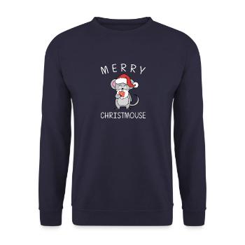 Merry Christmouse Geschenk - Unisex Pullover - Navy - Vorne - Alina (178cm) & Michal (187cm)