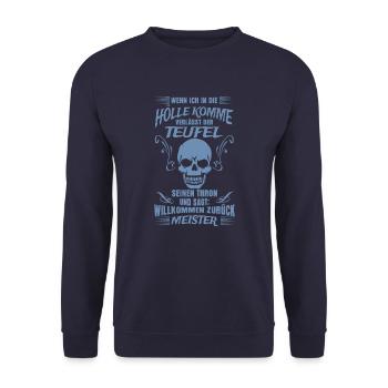 Hölle Teufel lustige Sprüche - Unisex Pullover - Navy - Vorne - Alina (178cm) & Michal (187cm)