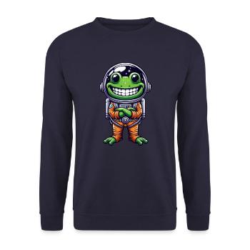 Cool frog astronaut in space universe - Unisex Sweatshirt - navy - Front - Alina (178cm) & Michal (187cm)