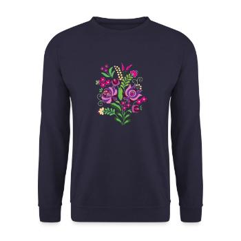ungarische blumen,blumenherz,Herz,ornamente,blumen - Unisex Pullover - Navy - Vorne - Alina (178cm) & Michal (187cm)