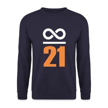 Bitcoin Sprüche Wertspeicher Unendlich 21 - Unisex Pullover - Navy - Vorne - Alina (178cm) & Michal (187cm)
