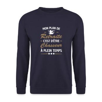 humour - plan de retraite, chasseur à plein temps - Sweat-shirt Unisexe - marine - Devant - Alina (178cm) & Michal (187cm)