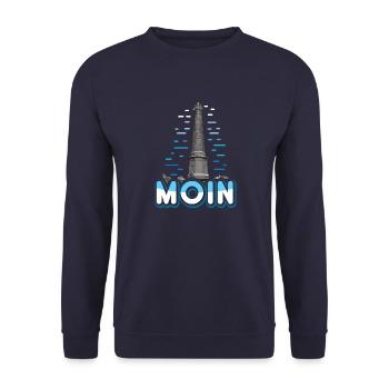 Moin mit Leuchtturm - Unisex Pullover - Navy - Vorne - Alina (178cm) & Michal (187cm)