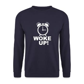 woke up Design / Wecker - Unisex Pullover - Navy - Vorne - Alina (178cm) & Michal (187cm)