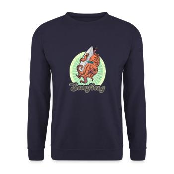 Surfbrett Oktopus Surfing Ozean Sommer Urlaub - Unisex Pullover - Navy - Vorne - Alina (178cm) & Michal (187cm)
