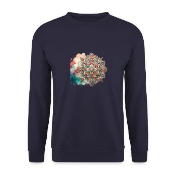 Farbenfrohes florales Mandala-Muster, inspiriert von persischer Kunst - Unisex Pullover - Navy - Vorne - Alina (178cm) & Michal (187cm)