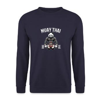 Muay Thai Panda - Kickboxen und Panda Thai Boxen - Unisex Pullover - Navy - Vorne - Alina (178cm) & Michal (187cm)