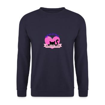 "Qualified Black Cat Lover" - Black Cat Heart - Unisex Sweatshirt - navy - Front - Alina (178cm) & Michal (187cm)