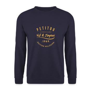 "Petitou 1969" - Unisex Sweatshirt - navy - Front - Alina (178cm) & Michal (187cm)