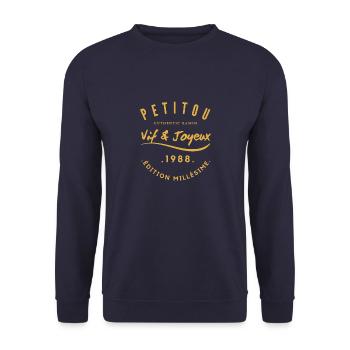 « Petitou 1988 » - Sweat-shirt Unisexe - marine - Devant - Alina (178cm) & Michal (187cm)