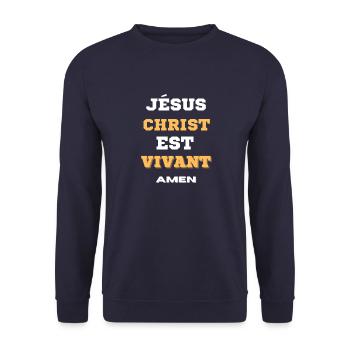 JESUS LEBT - Unisex Pullover - Navy - Vorne - Alina (178cm) & Michal (187cm)