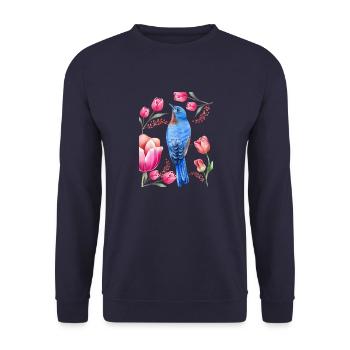 Blue bird and tulips - Unisex Sweatshirt - navy - Front - Alina (178cm) & Michal (187cm)