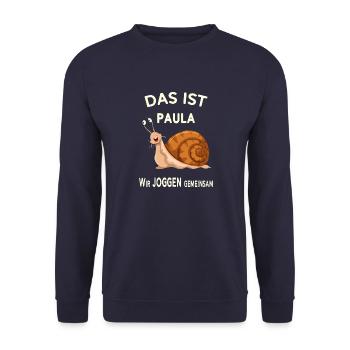 Gemeinsam joggen Lustige Sprüche Humor - Unisex Pullover - Navy - Vorne - Alina (178cm) & Michal (187cm)