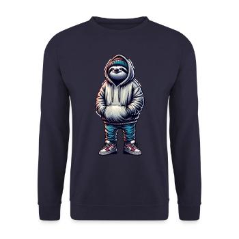 Cooler Faultier Mit Hoodie Und Mütze - Unisex Pullover - Navy - Vorne - Alina (178cm) & Michal (187cm)